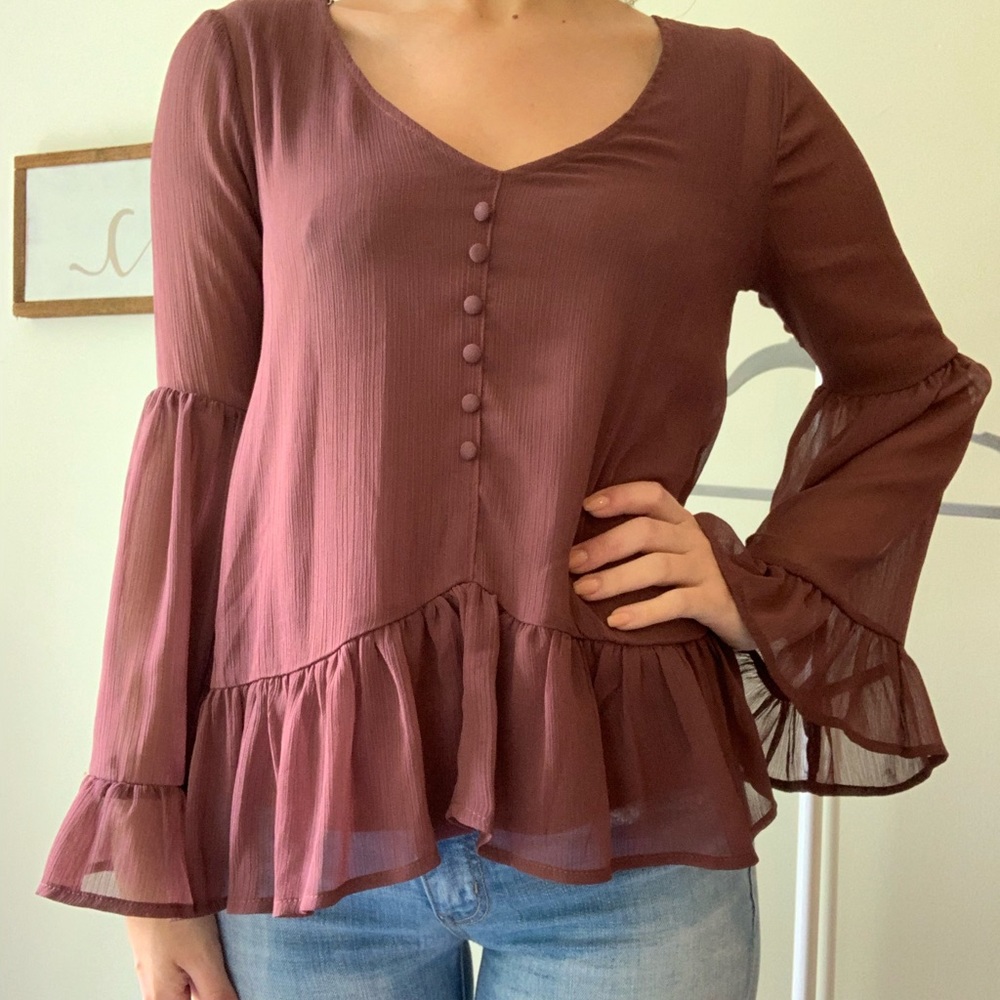 Purple bell sleeved blouse